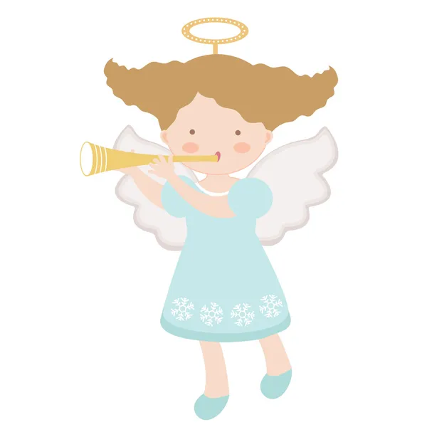 Маленький ангел играет на трубе — стоковый вектор