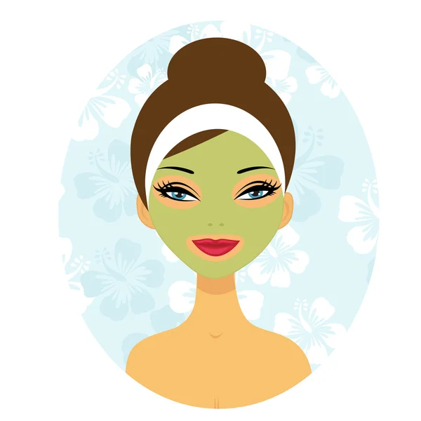顔のケア マスクと美しい女性のベクトル イラスト — ストックベクタ