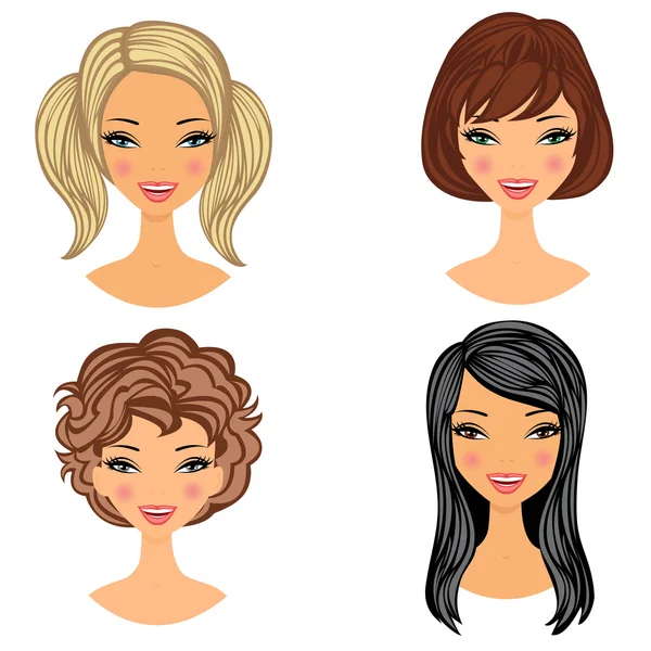 Beautiful girls faces set — Stock Vector