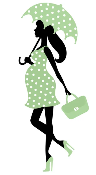 Signora incinta con ombrello — Vettoriale Stock