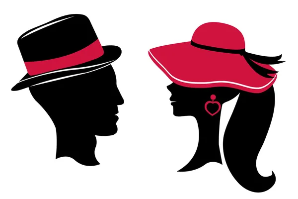 Silhouettes tête homme et femme — Image vectorielle