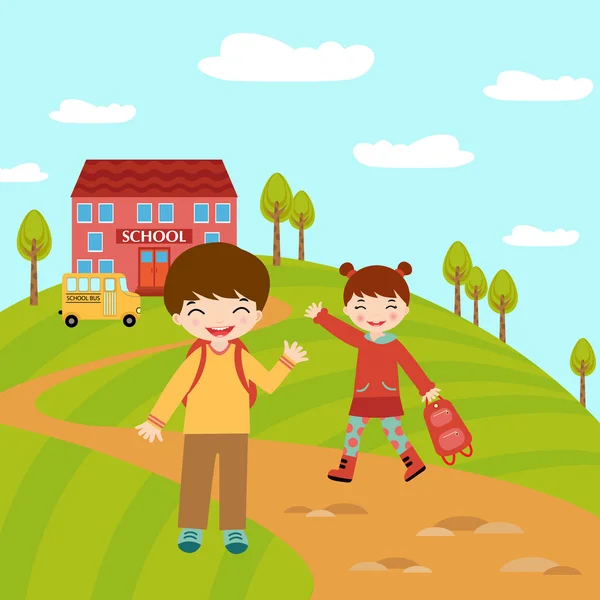 Kids going to school — Stock Vector