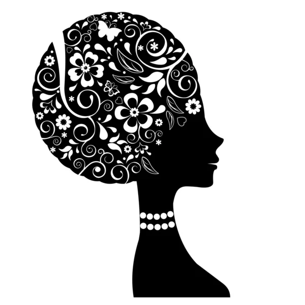 Красивая женщина в профиль с цветочным узором — стоковый вектор