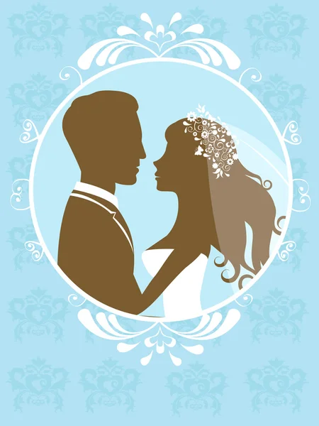 Bride and groom in a frame — Stock Vector