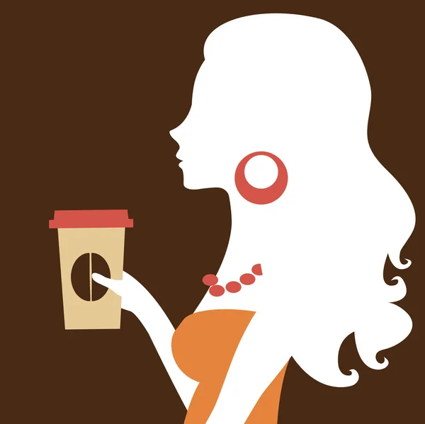 A vector illustration of a beautiful woman holding a take away coffee — Stock Vector