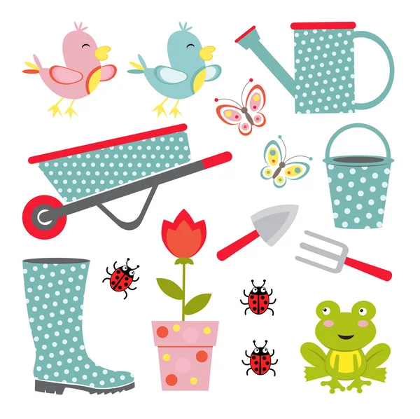 A cute colorful gardening icons collection — Stock Vector