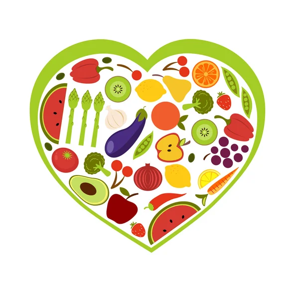 Forma de corazón de frutas y verduras — Vector de stock