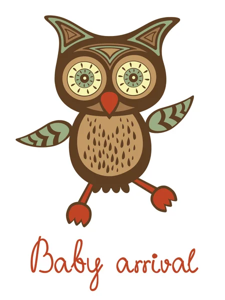 Joli bébé hibou. Nouvelle carte d'arrivée bébé — Image vectorielle