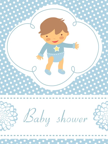 Carte de douche bébé avec bébé garçon mignon — Image vectorielle