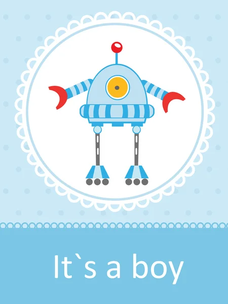 Baby arrival card with cute little robot — Stock Vector