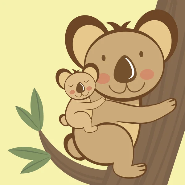无尾熊和宝宝坐在一棵树上 — 图库矢量图片