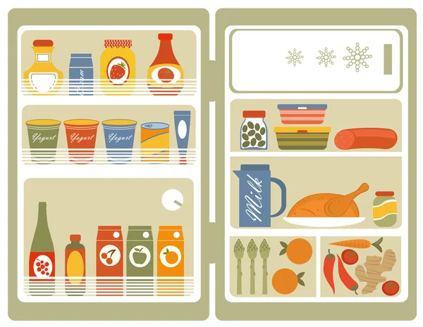 冰箱用的食物和饮料 — 图库矢量图片