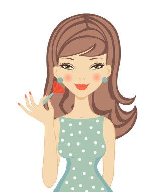 allık uygulayarak güzel kadın