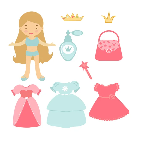 Princesa muñeca de papel — Vector de stock