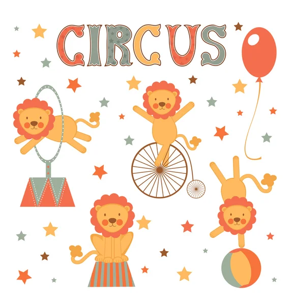 Cute collection de lions de cirque — Image vectorielle