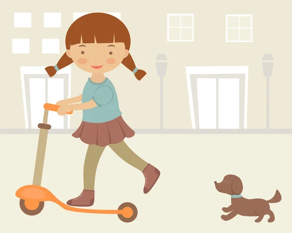 Girl on scooter — Stock Vector