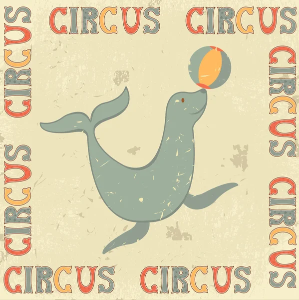 Vintage circus poster with seal — Stock Vector