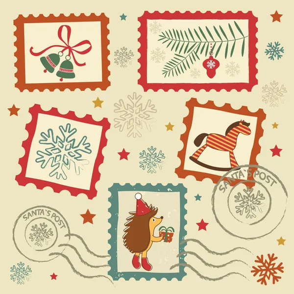レトロなクリスマス切手 — ストックベクタ