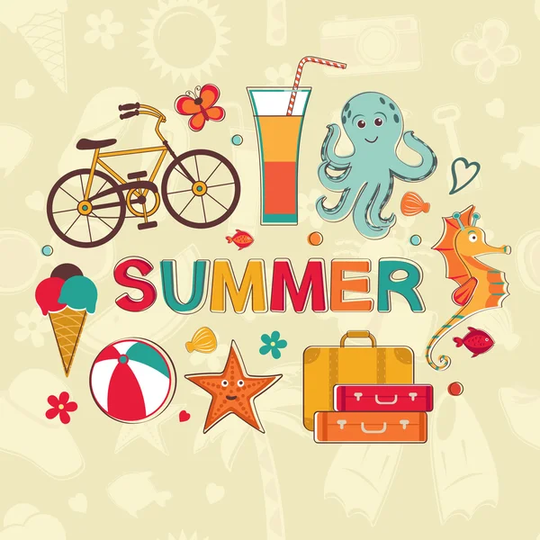 Set de dessin animé d'été — Image vectorielle