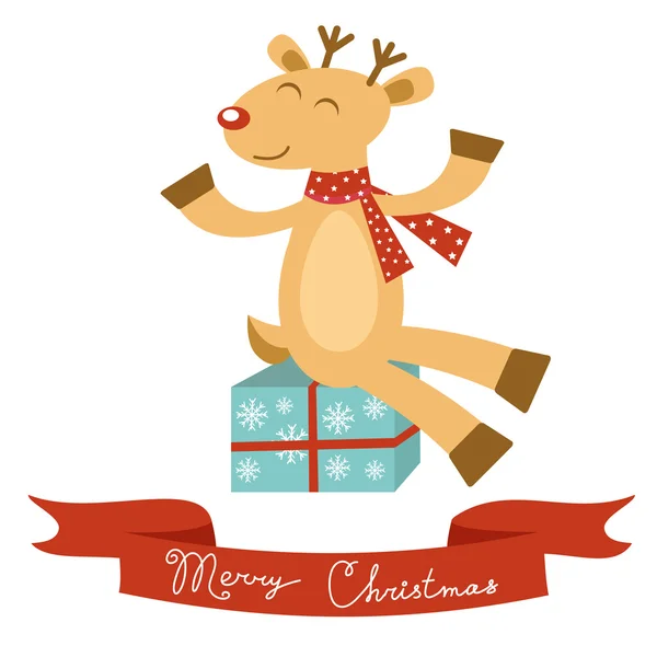 Χριστουγεννιάτικη κάρτα με χαριτωμένο ελάφι — Διανυσματικό Αρχείο