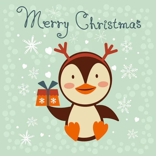 Julkort med söt liten pingvin — Stock vektor