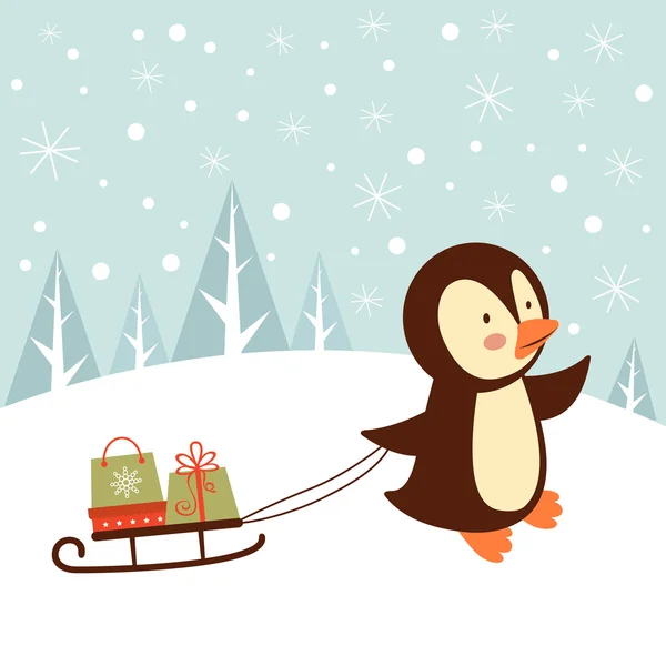 Pinguin mit Geschenken — Stockvektor