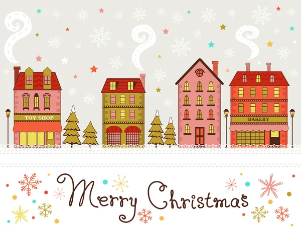 Roztomilý vánoční město pozdravy — Stockový vektor
