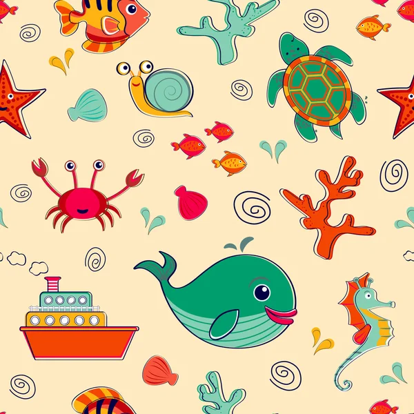 Sea life seamless pattern — Stock Vector