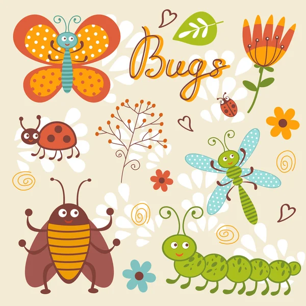 Cute bugs collection — Stock Vector