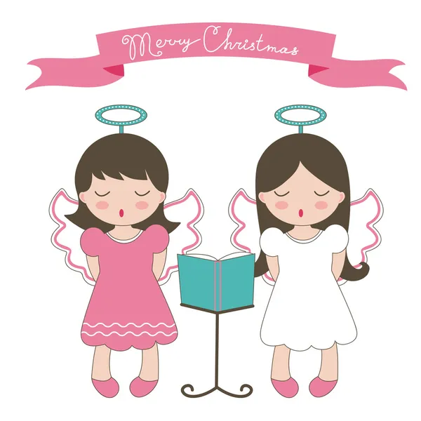 Tarjeta de Navidad con angelitos — Vector de stock