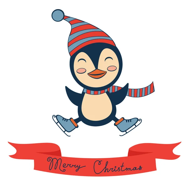 Noel kartı ile sevimli küçük penguen — Stok Vektör