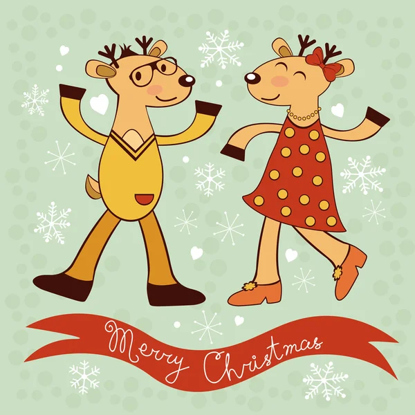 Christmas card with dancing deers — Stock Vector