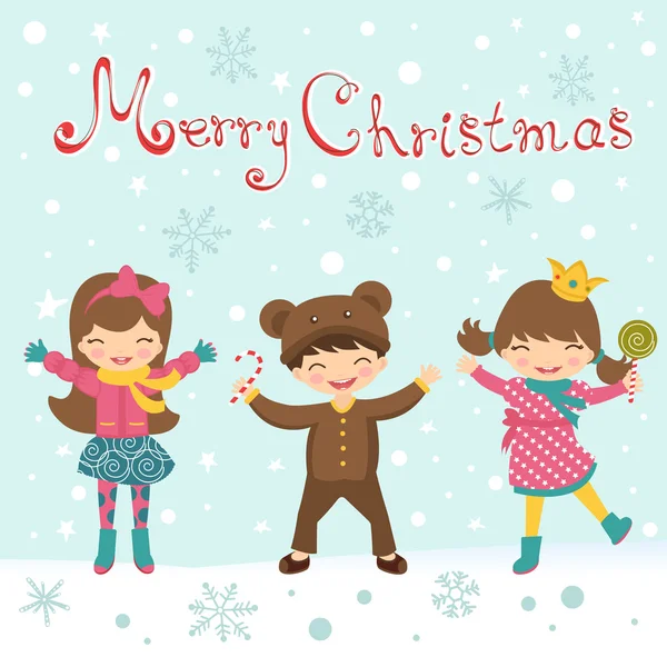 Χριστουγεννιάτικη κάρτα με ευτυχής παιδιά — Διανυσματικό Αρχείο