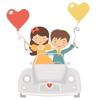 Cute couple driving at Valentines day vector
