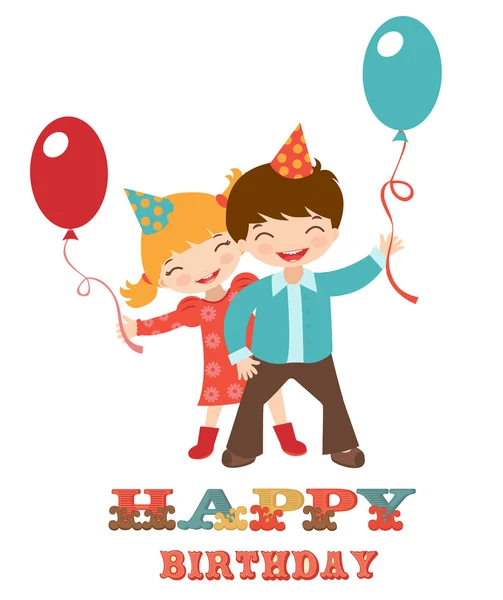 Happy birthday card with kids — Stock Vector