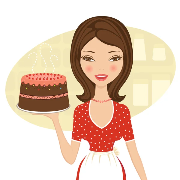 Güzel baker holding kek — Stok Vektör