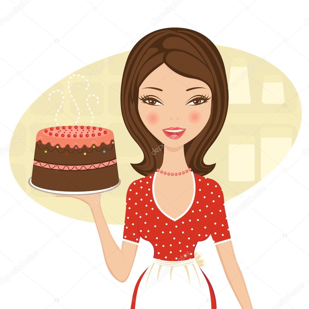 Beautiful baker holding cake