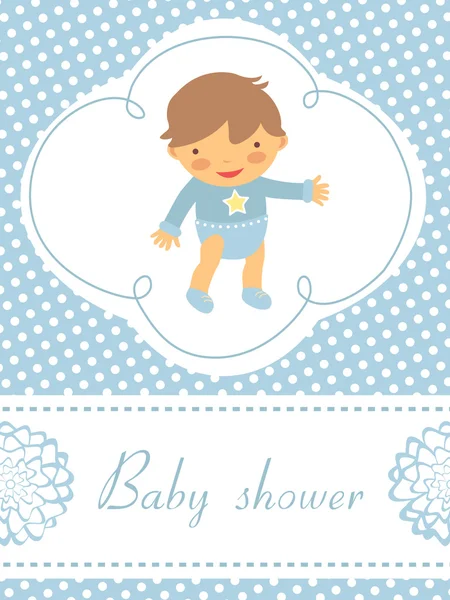 Baby shower kártya aranyos kisfiú — Stock Vector