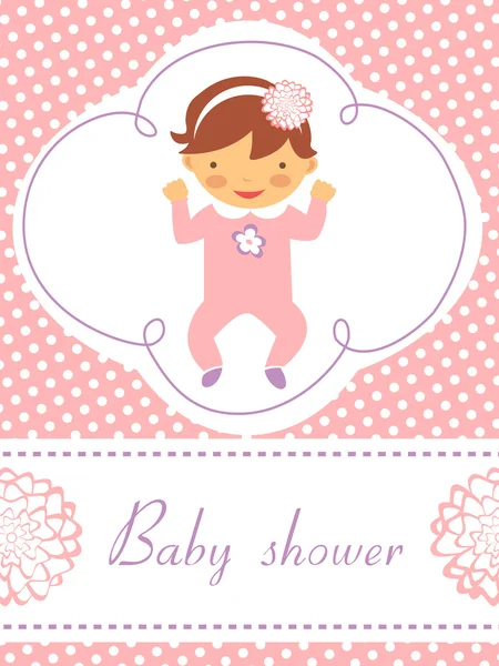 Carte de douche bébé avec bébé fille mignonne — Image vectorielle