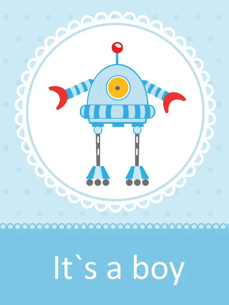 Baby arrival card with cute little robot — Stock Vector