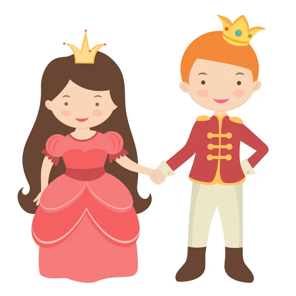 Príncipe y princesa tomados de la mano — Vector de stock