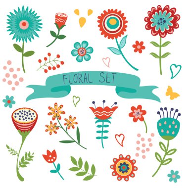 çiçek dekoratif öğeler kümesi