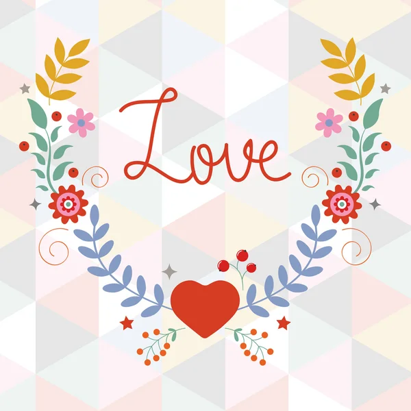 Valentine`s day card with floral wreath — Stock Vector