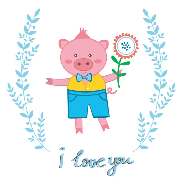 Милая влюбленная свинья — стоковый вектор
