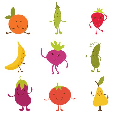 mutlu meyve ve sebze karakterler