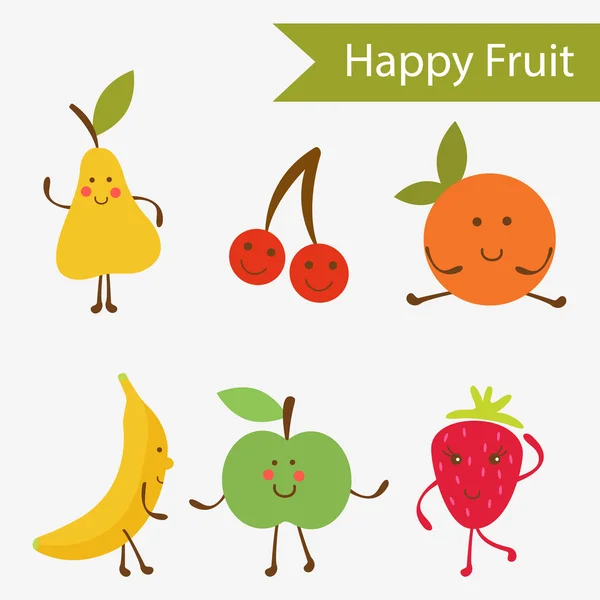 Personajes de frutas felices — Vector de stock