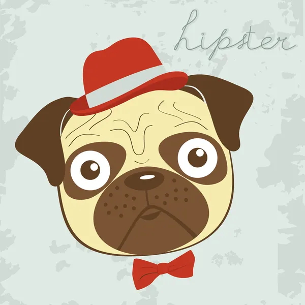 Hipster pug — Stock Vector