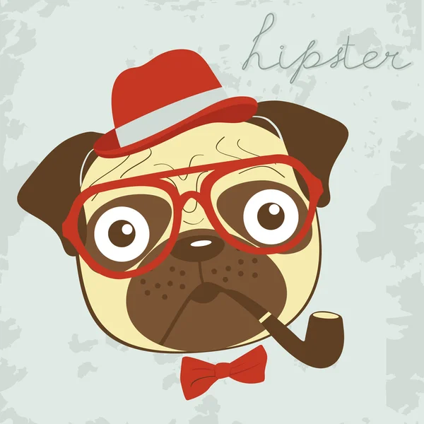 Pug hipster smoking pipe — Stock Vector