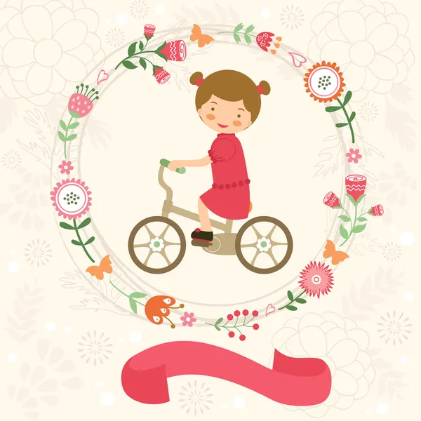 在自行车上的小女孩 — 图库矢量图片