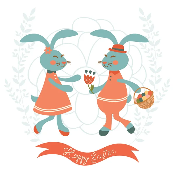 Linda pareja de conejos — Vector de stock